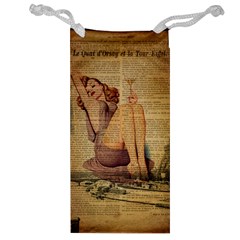 Vintage Newspaper Print Pin Up Girl Paris Eiffel Tower Jewelry Bag by chicelegantboutique