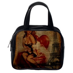 Vintage Newspaper Print Sexy Hot Gil Elvgren Pin Up Girl Paris Eiffel Tower Classic Handbag (one Side) by chicelegantboutique