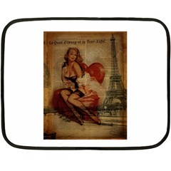 Vintage Newspaper Print Sexy Hot Gil Elvgren Pin Up Girl Paris Eiffel Tower Mini Fleece Blanket (two Sided) by chicelegantboutique