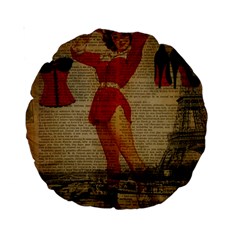 Vintage Newspaper Print Sexy Hot Gil Elvgren Pin Up Girl Paris Eiffel Tower Western Country Naughty  15  Premium Round Cushion  by chicelegantboutique