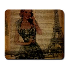 Retro Telephone Lady Vintage Newspaper Print Pin Up Girl Paris Eiffel Tower Large Mouse Pad (rectangle) by chicelegantboutique