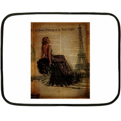 Elegant Evening Gown Lady Vintage Newspaper Print Pin Up Girl Paris Eiffel Tower Mini Fleece Blanket (two Sided) by chicelegantboutique