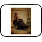 Elegant Evening Gown Lady Vintage Newspaper Print Pin Up Girl Paris Eiffel Tower Mini Fleece Blanket (Two Sided) 35 x27  Blanket Back