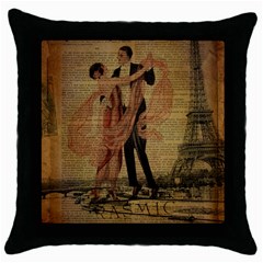 Vintage Paris Eiffel Tower Elegant Dancing Waltz Dance Couple  Black Throw Pillow Case by chicelegantboutique