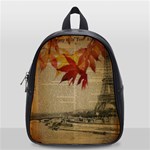 Elegant Fall Autumn Leaves Vintage Paris Eiffel Tower Landscape School Bag (Small) Front