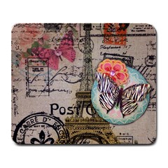 Floral Scripts Butterfly Eiffel Tower Vintage Paris Fashion Large Mouse Pad (rectangle) by chicelegantboutique