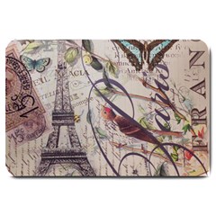 Paris Eiffel Tower Vintage Bird Butterfly French Botanical Art Large Door Mat by chicelegantboutique