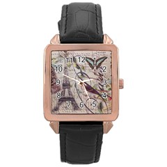 Paris Eiffel Tower Vintage Bird Butterfly French Botanical Art Rose Gold Leather Watch  by chicelegantboutique