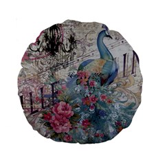 French Vintage Chandelier Blue Peacock Floral Paris Decor 15  Premium Round Cushion  by chicelegantboutique