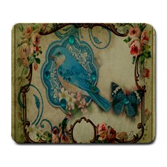 Victorian Girly Blue Bird Vintage Damask Floral Paris Eiffel Tower Large Mouse Pad (rectangle) by chicelegantboutique