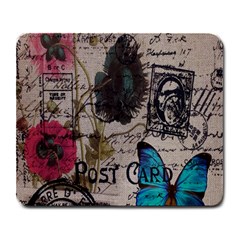 Floral Scripts Blue Butterfly Eiffel Tower Vintage Paris Fashion Large Mouse Pad (rectangle) by chicelegantboutique