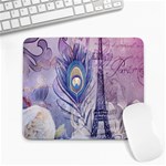 Peacock Feather White Rose Paris Eiffel Tower Large Mouse Pad (Rectangle) Front