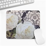 Elegant White Rose Vintage Damask Large Mouse Pad (Rectangle) Front