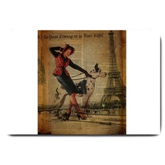 Paris Girl And Great Dane Vintage Newspaper Print Sexy Hot Gil Elvgren Pin Up Girl Paris Eiffel Towe Large Door Mat by chicelegantboutique