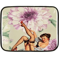 Gil Elvgren Pin Up Girl Purple Flower Fashion Art Mini Fleece Blanket (two Sided) by chicelegantboutique