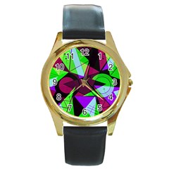 Modern Art Round Metal Watch (gold Rim)  by Siebenhuehner