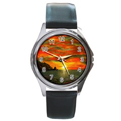 Alyssa s Sunset By Ave Hurley Artrevu - Round Metal Watch by ArtRave2