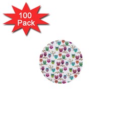 Happy Owls 1  Mini Button (100 Pack) by Ancello