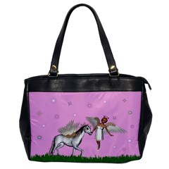 Unicorn And Fairy In A Grass Field And Sparkles Oversize Office Handbag (one Side) by goldenjackal