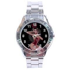 Miss Bunny In Red Lingerie Stainless Steel Watch by goldenjackal
