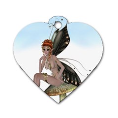 Fairy Sitting On A Mushroom Dog Tag Heart (one Sided)  by goldenjackal