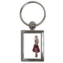 Steampunk Style Girl Wearing Red Dress Key Chain (rectangle) by goldenjackal