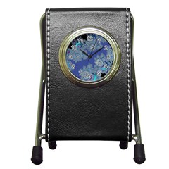 Blue Metallic Celtic Fractal Stationery Holder Clock by UROCKtheWorldDesign