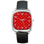 White Stars On Red Square Leather Watch Front