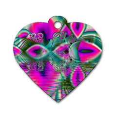 Crystal Flower Garden, Abstract Teal Violet Dog Tag Heart (one Sided)  by DianeClancy