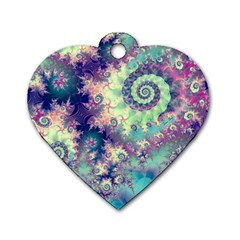 Violet Teal Sea Shells, Abstract Underwater Forest Dog Tag Heart (two Sides) by DianeClancy