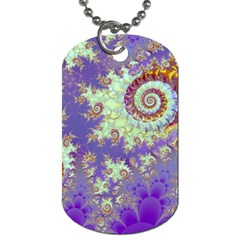 Sea Shell Spiral, Abstract Violet Cyan Stars Dog Tag (two-sided)  by DianeClancy