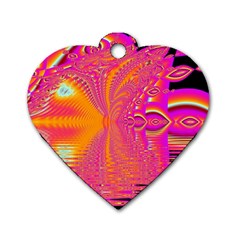 Magenta Boardwalk Carnival, Abstract Ocean Shimmer Dog Tag Heart (one Sided)  by DianeClancy