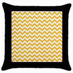 Sunny Yellow And White Zigzag Pattern Black Throw Pillow Case by Zandiepants