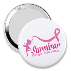 Survivor Stronger Than Cancer Pink Ribbon 3  Handbag Mirror by breastcancerstuff