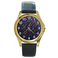 Polka Dot Sparkley Jewels 2 Round Leather Watch (gold Rim)  by MedusArt