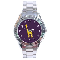 Purple Roller Skating Cute Cartoon Giraffe Stainless Steel Watch by CreaturesStore