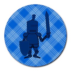 Blue Knight On Plaid 8  Mouse Pad (round) by StuffOrSomething