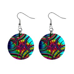 Abstract Neon Fractal Rainbows Mini Button Earrings by StuffOrSomething