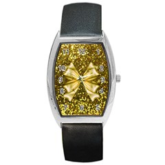 Golden Sequins And Bow Tonneau Leather Watch by ElenaIndolfiStyle