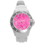 Soft Pink Frost of Morning Fractal Plastic Sport Watch (Large) Front