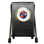 Bodybuilder Lifting Kettlebell Woodcut Stationery Holder Clock Front