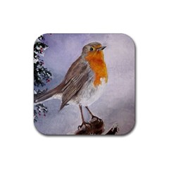 Robin On Log Drink Coaster (square) by ArtByThree