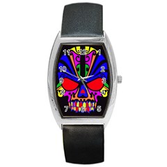 Skull In Colour Tonneau Leather Watch by icarusismartdesigns