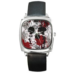 Skull Grunge Graffiti  Square Leather Watch by OCDesignss