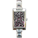 Pink Cheetah Bling Rectangular Italian Charm Watch Front