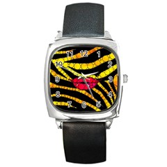 Mouthy Zebra  Square Leather Watch by OCDesignss