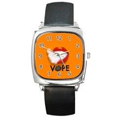 Lips Vape Smoke  Square Leather Watch by OCDesignss