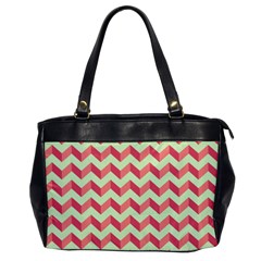 Mint Pink Modern Retro Chevron Patchwork Pattern Oversize Office Handbag (one Side) by GardenOfOphir