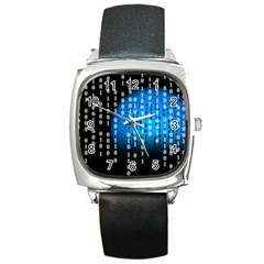 Binary Rain Square Leather Watch by StuffOrSomething