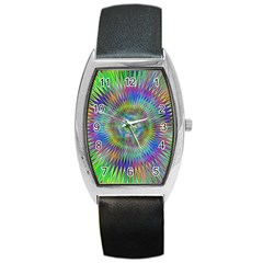 Hypnotic Star Burst Fractal Tonneau Leather Watch by StuffOrSomething